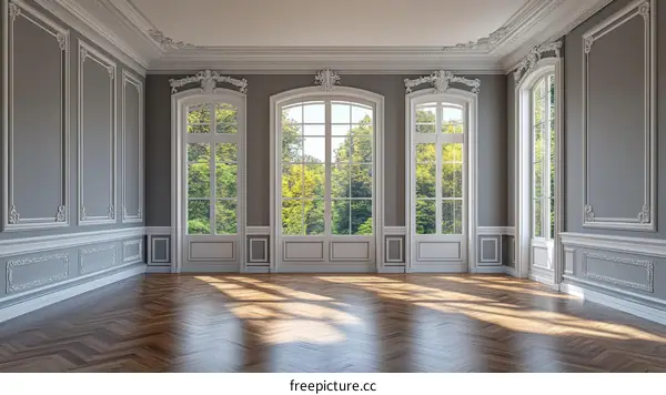 Grand European Style Interior Room with Large Windows