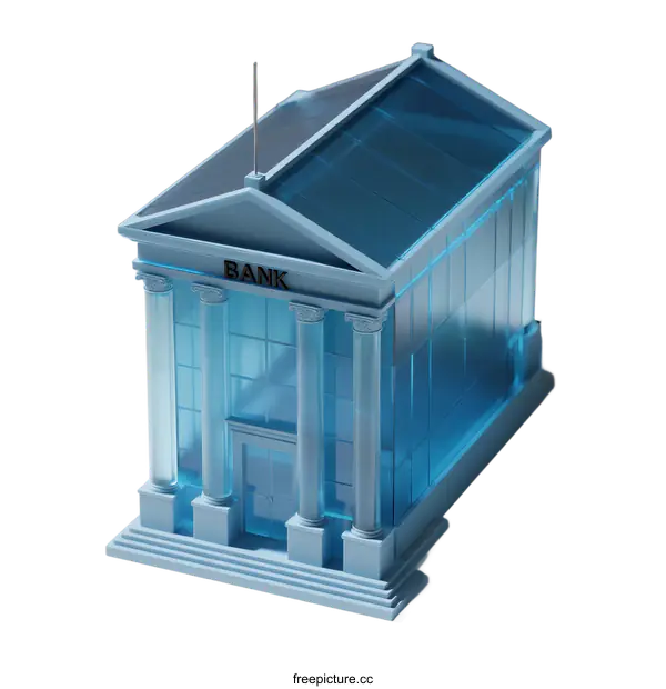 [Transparent Background PNG]A Modern Glass Bank Building with Columns and Clear Facade