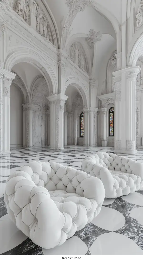 Elegant White Palace Interior with Luxurious Armchairs