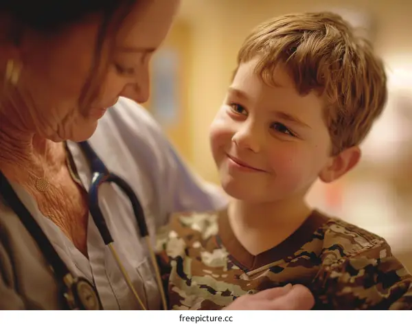 Pediatrician examining a young boy