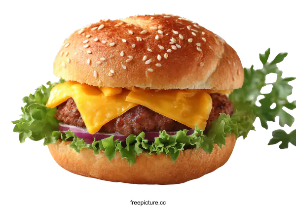 [Transparent Background PNG]Delicious Cheese Burger Close-up