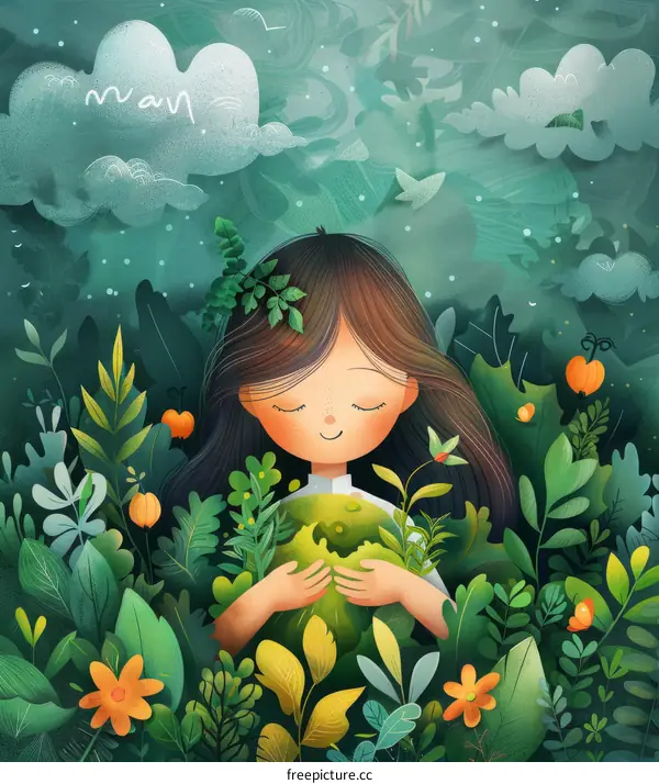 Smiling Girl Holding a Green Plant