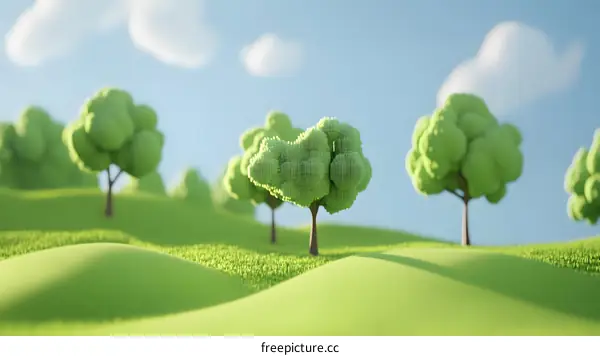 Green Trees and Rolling Hills 3D Illustration