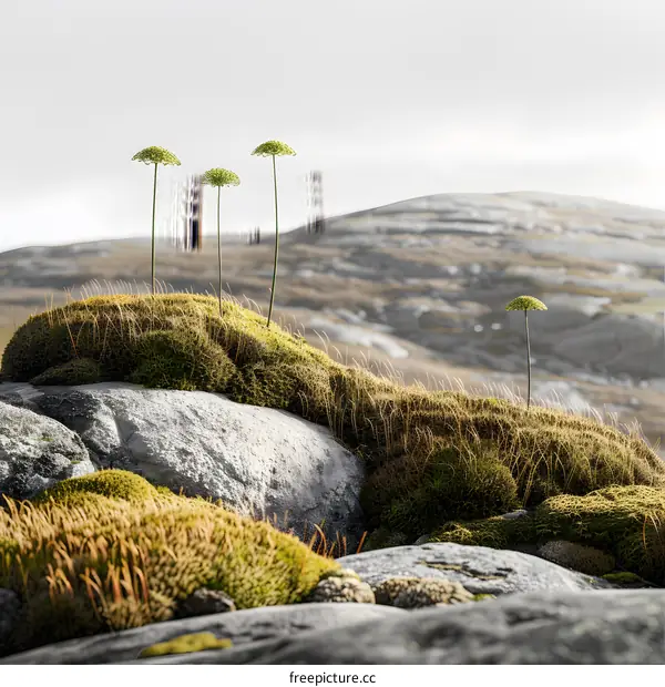 Green Plants Growing On Mountain Rock