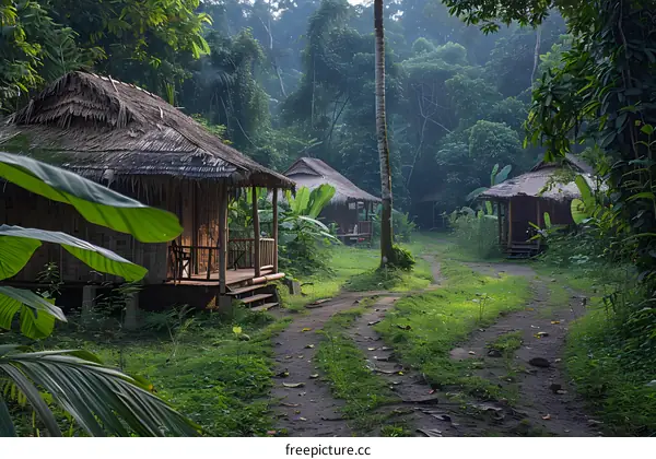 thatched roof hut in the jungle