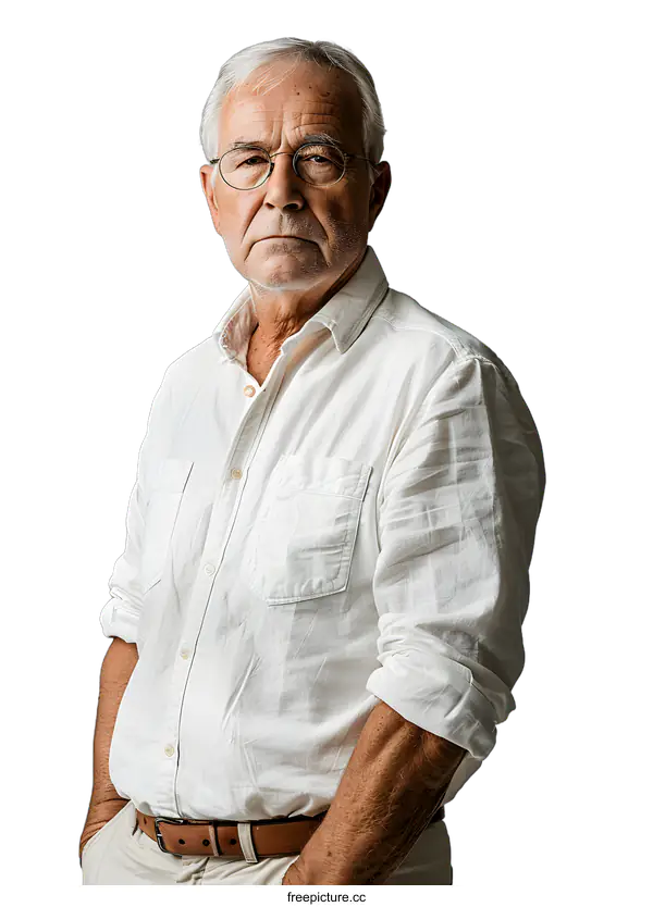 [Transparent Background PNG]Portrait of a Senior Man in a White Shirt