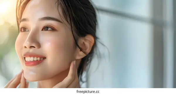Portrait of a Young Asian Woman with Beautiful Skin Smiling