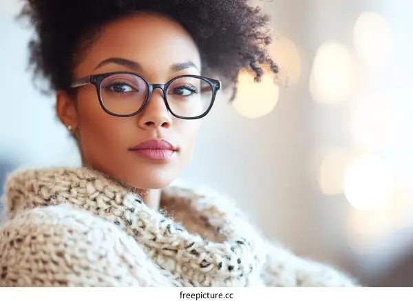 Stylish Woman Wearing Glasses with a Warm Sweater