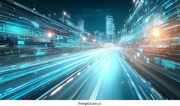 Digital City Highway Futuristic Illustration