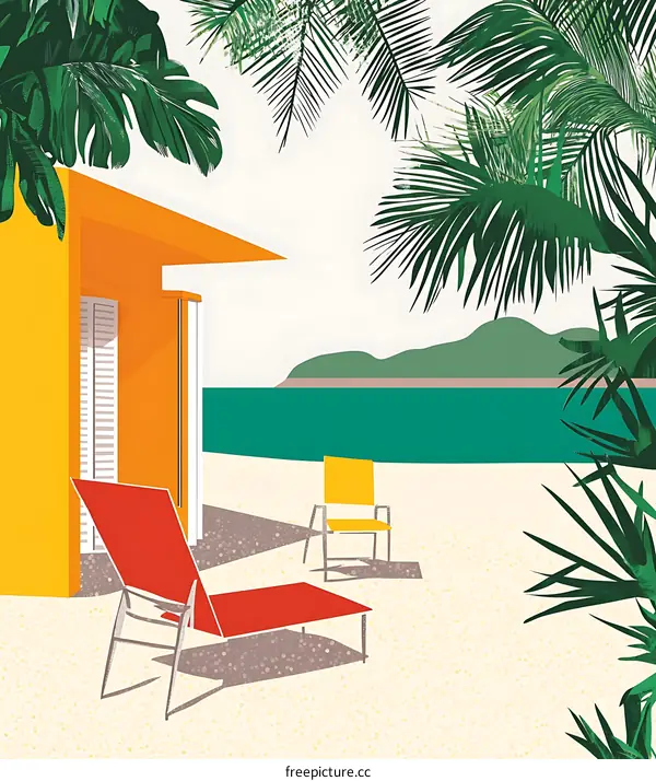 Tropical Beach House Illustration