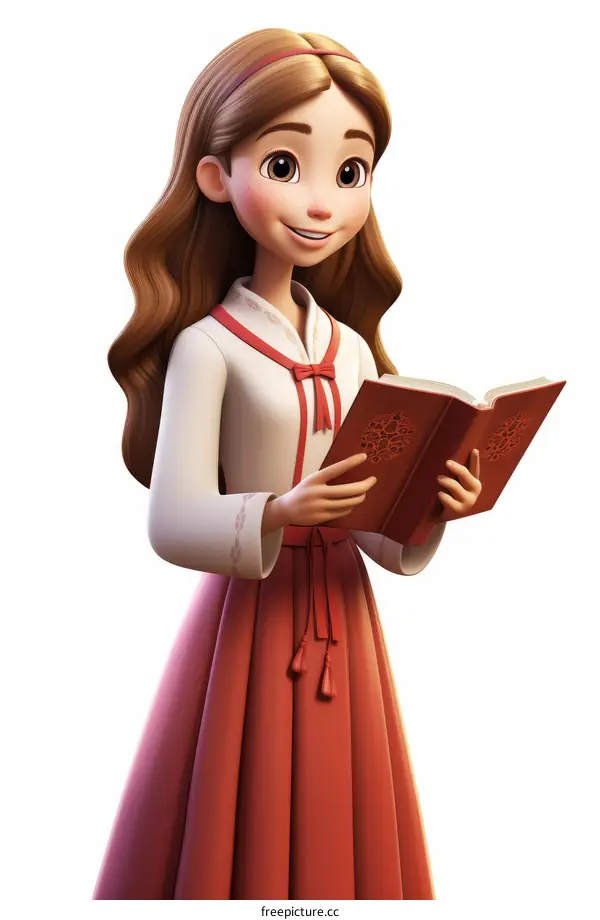 An illustration of a young girl reading a book