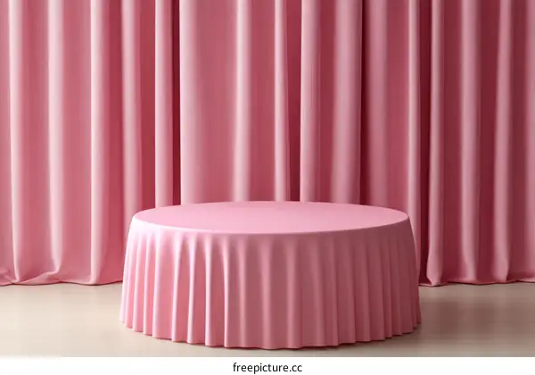 Pink Round Table Display Against Drapes