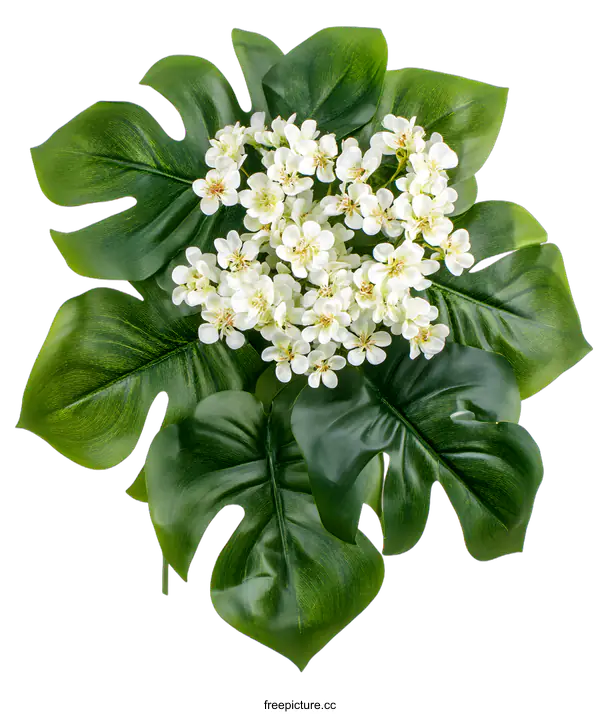 [Transparent Background PNG]White Flowers and Green Leaves On A White Background
