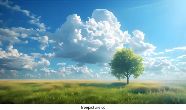 The golden wheat fields and green trees sway in the breeze