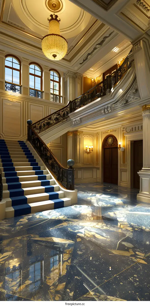Grand Staircase Interior Design with Chandelier