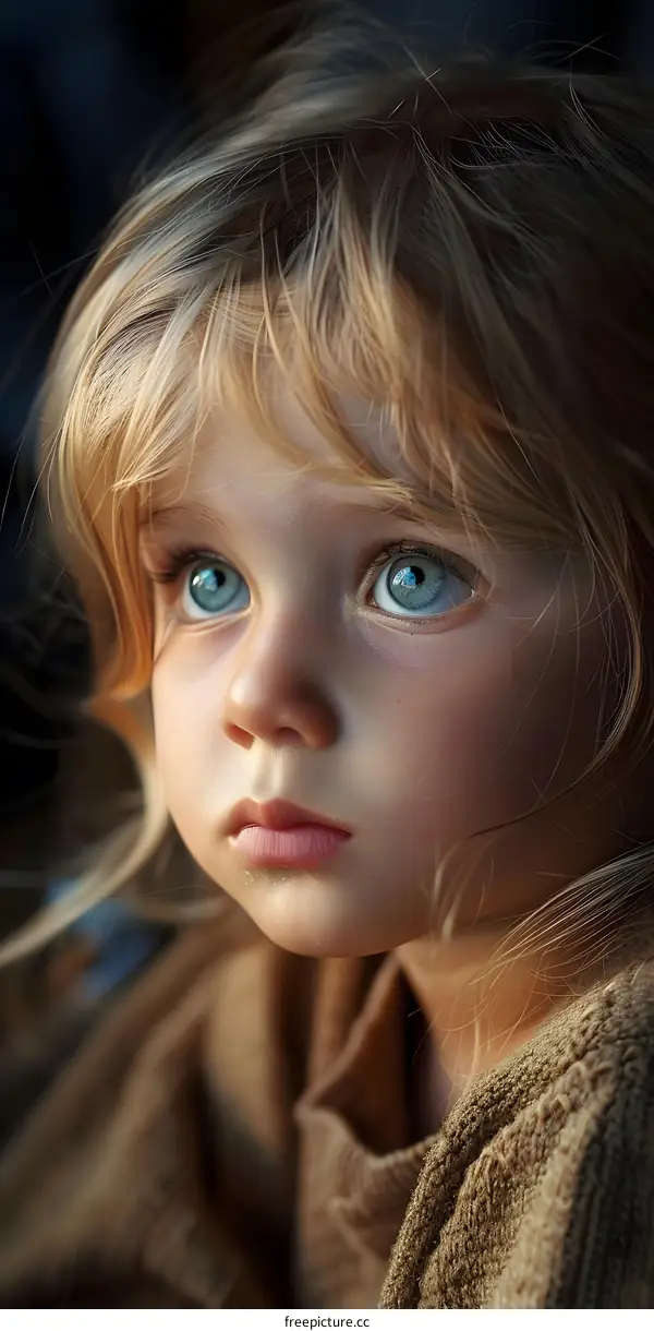 Portrait of a young girl with blonde hair and blue eyes