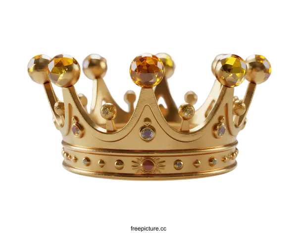 [Transparent Background PNG]A golden crown with colorful gemstones on white background