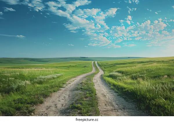 Country Road through the Green Field