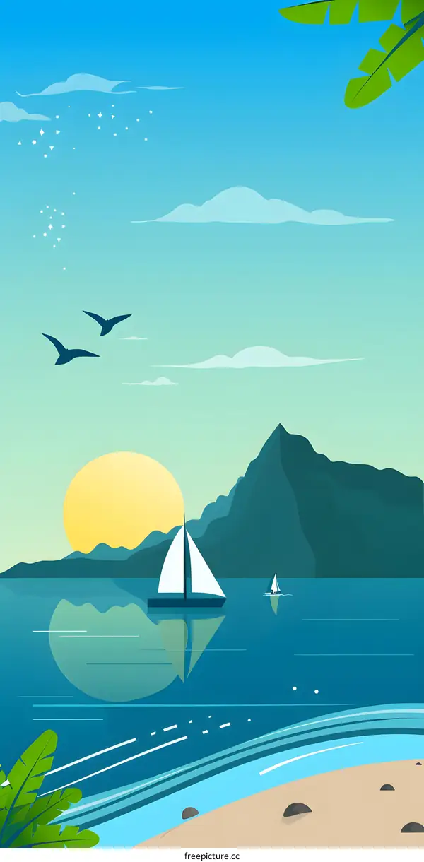 Summer Seaside Landscape With Sailboats