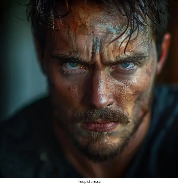 Close-up Portrait of a Man with War Paint