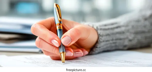 Female Hand Writing on Document Close Up