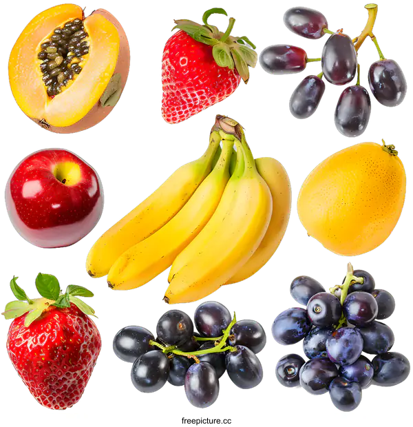 [Transparent Background PNG]Collection of Fresh Fruits Isolated on White Background