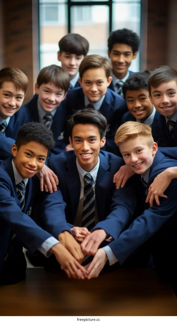 A group of young school boys in suits