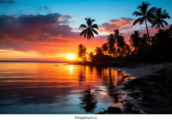 Tropical Sunset Paradise: Vibrant Beach Landscape