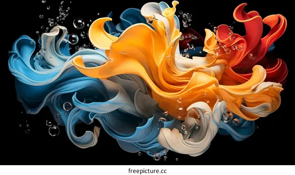 Colorful 3D rendering of abstract shapes with a liquid-like appearance