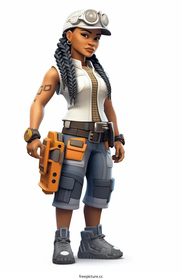 Illustration of a Female Engineer Wearing a White Helmet and Goggles