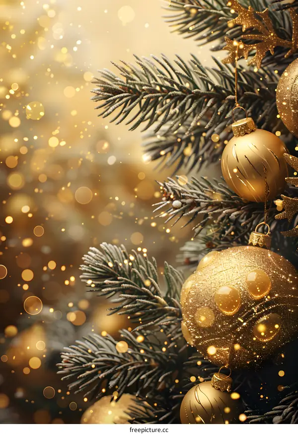 Christmas tree with golden ornaments