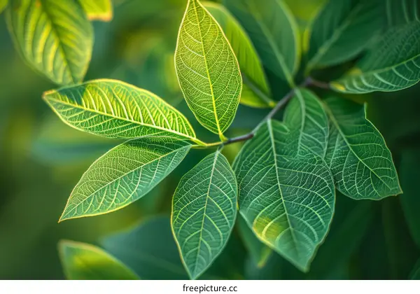 Green leaves of a plant with detailed veins