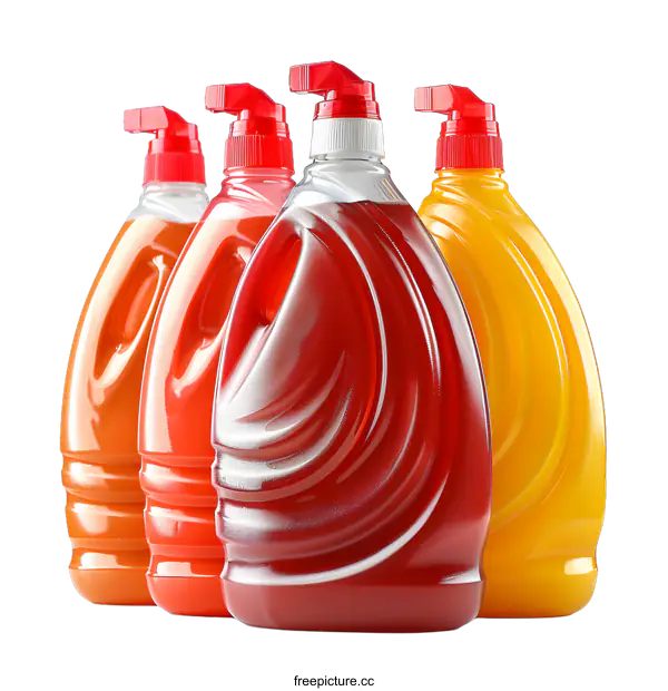 [Transparent Background PNG]Three Plastic Bottles with Red Caps