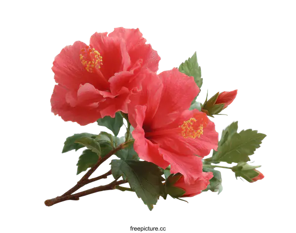 [Transparent Background PNG]Beautiful Red Hibiscus Flowers Bouquet Close-up