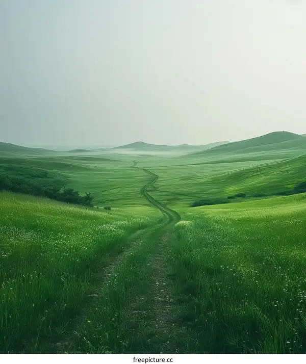 Lush Green Field with Dirt Road