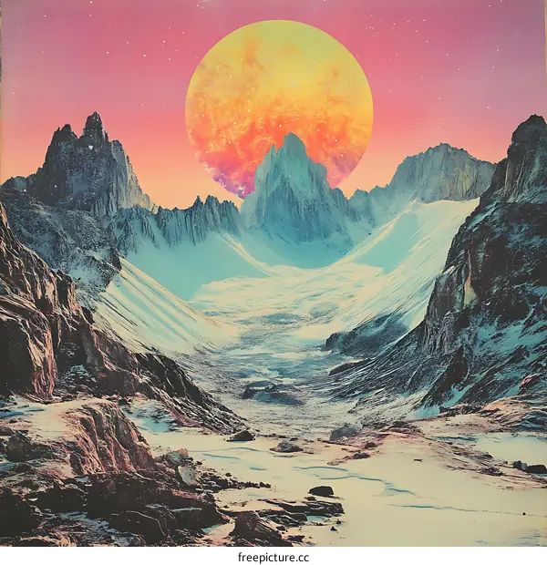 Mountain Range With Large Moon