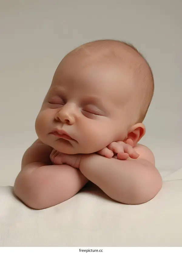 Sleeping Baby on White Blanket