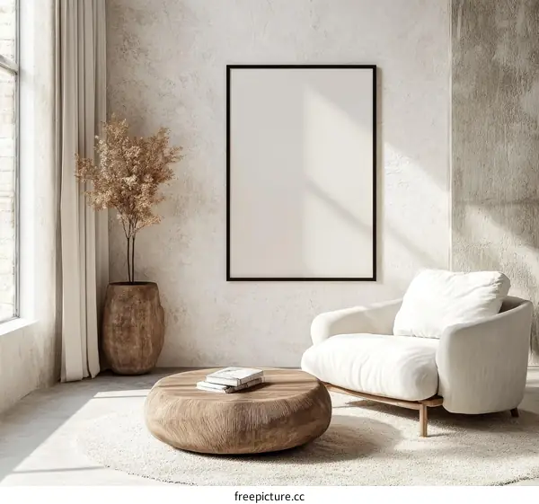 Modern Minimalist Living Room Mockup with Blank Frame