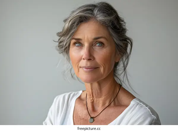 portrait of a beautiful mature woman with grey hair