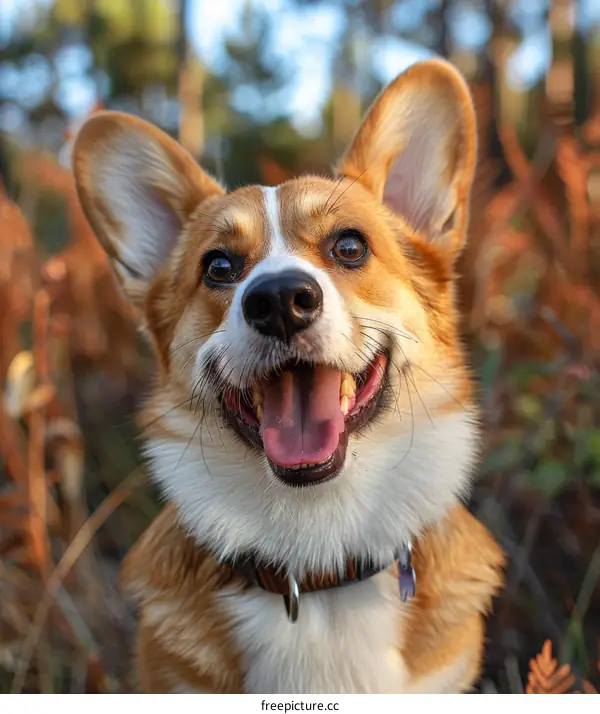 A happy corgi dog with a big smile on its face