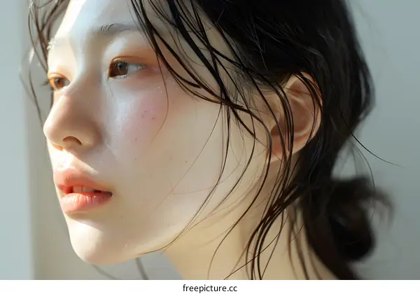 Close up Portrait of a Young Asian Woman with Wet Hair