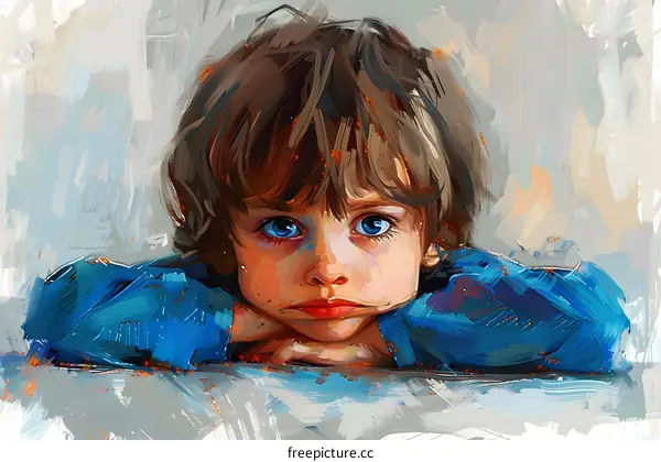 An oil painting of a boy with big blue eyes