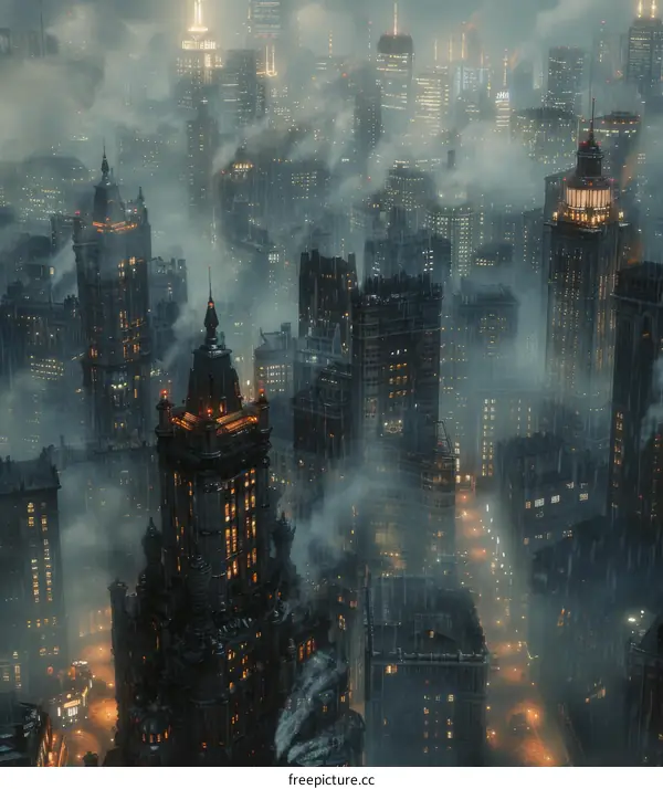 Foggy Metropolis Skyline Illustration