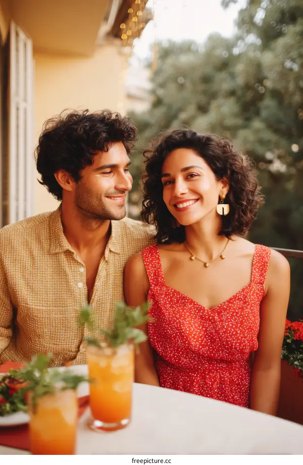 Couple Enjoying Drinks on a Balcony