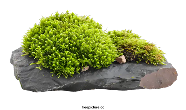 [Transparent Background PNG]Green Moss On A Dark Slate Stone