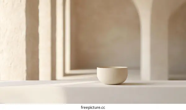 Beige Ceramic Bowl on a Light Beige Surface in an Architectural Interior