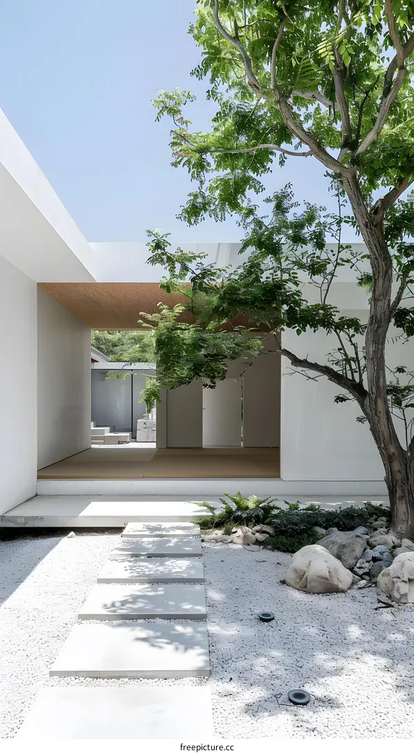 Modern Minimalist Japanese Garden Design with Stone Path and Greenery