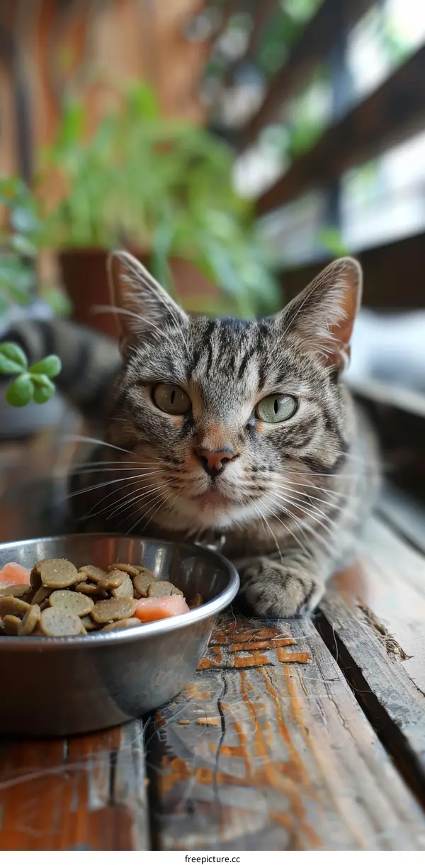 Cat staring at food bowl