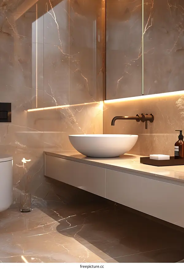Modern Luxury Bathroom Vanity with Marble Tiles