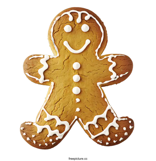 [Transparent Background PNG]Gingerbread Man Cookie Decorated With White Icing